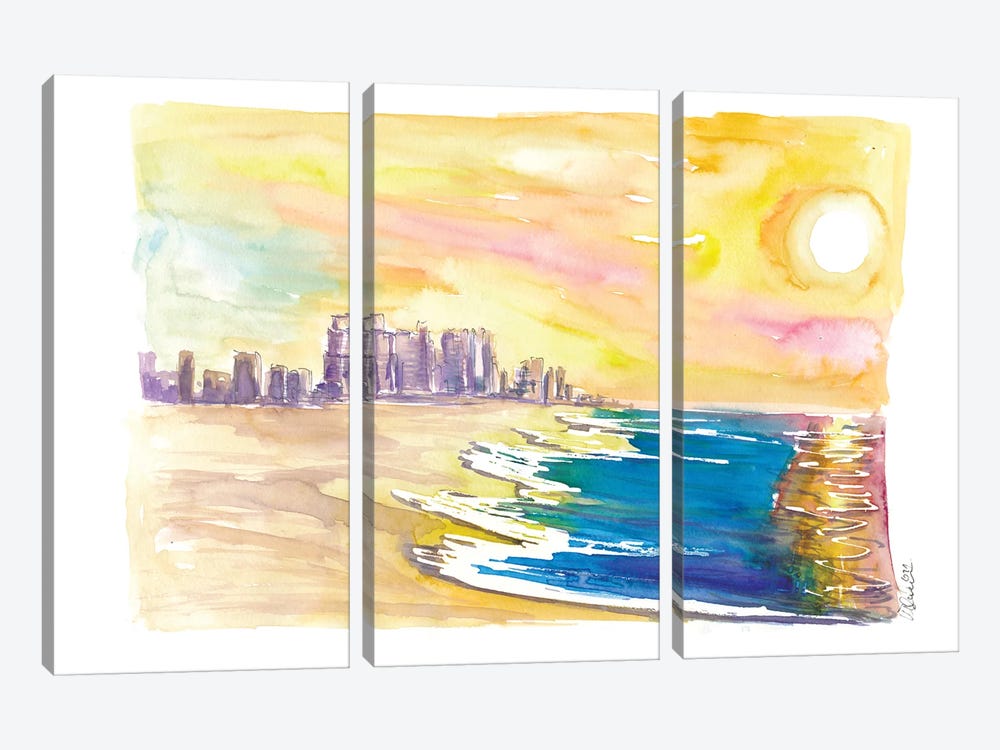 Crashing Waves In The Morning In North Beach Miami Florida by Markus & Martina Bleichner 3-piece Canvas Print
