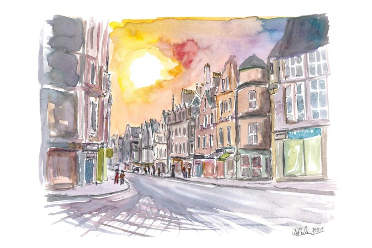 Scottish Sunset In Cockburn Street Edinburgh