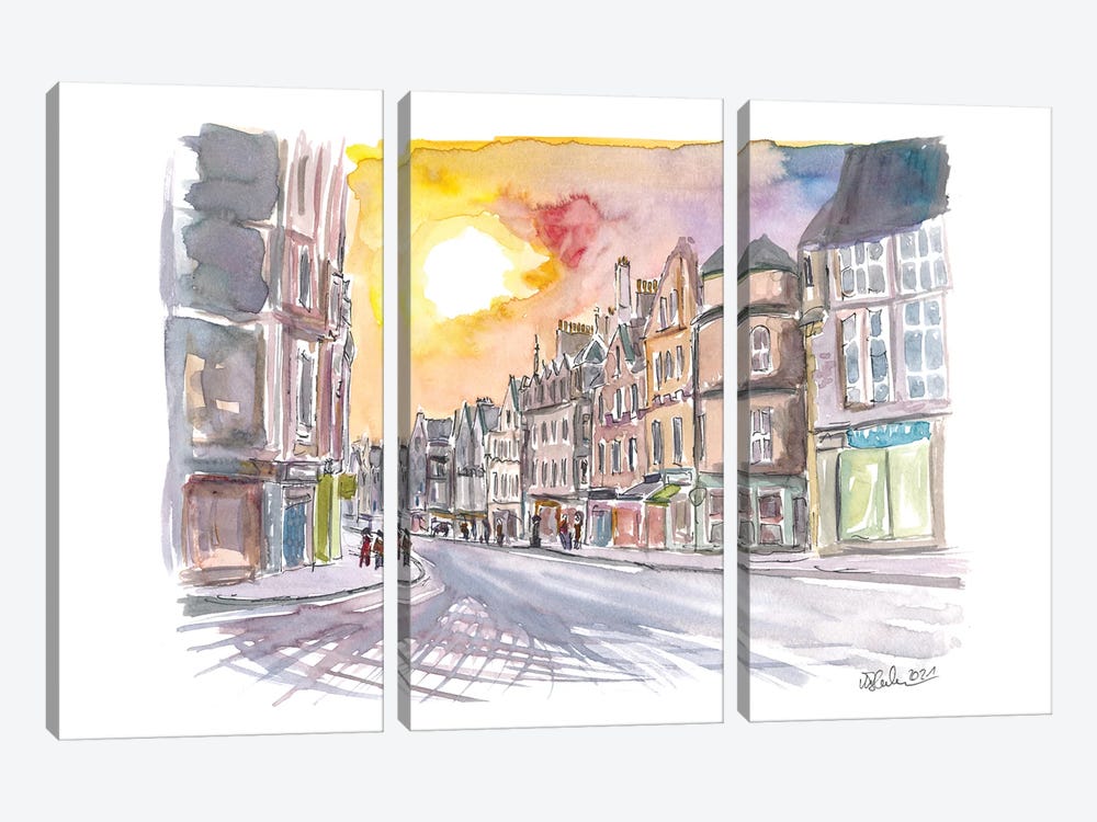 Scottish Sunset In Cockburn Street Edinburgh by Markus & Martina Bleichner 3-piece Canvas Art Print