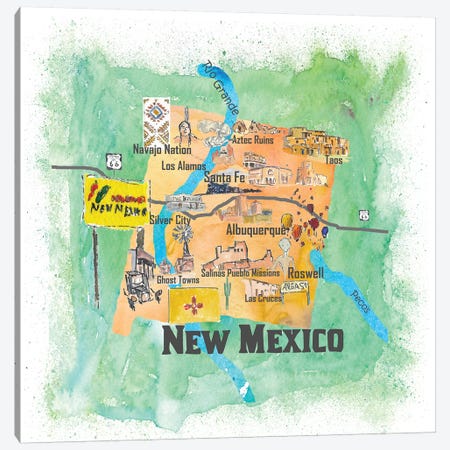 USA, New Mexico Illustrated Travel Poster Canvas Print #MMB63} by Markus & Martina Bleichner Art Print