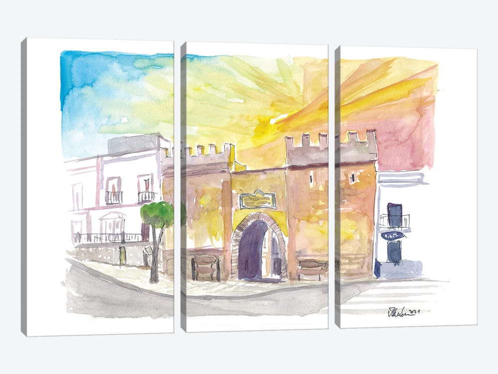 Tarifa Spain Andalusia Old Town Gate And Costa De La Luz Dreams by Markus & Martina Bleichner 3-piece Canvas Art Print
