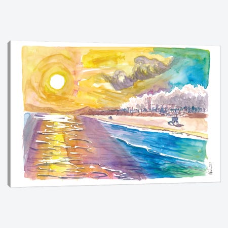 Santa Monica Sun With Mountains Beach And Sea Canvas Print #MMB641} by Markus & Martina Bleichner Canvas Print