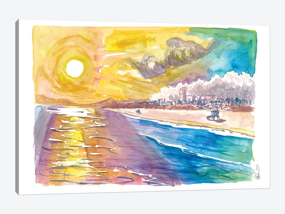 Santa Monica Sun With Mountains Beach And Sea by Markus & Martina Bleichner 1-piece Canvas Art