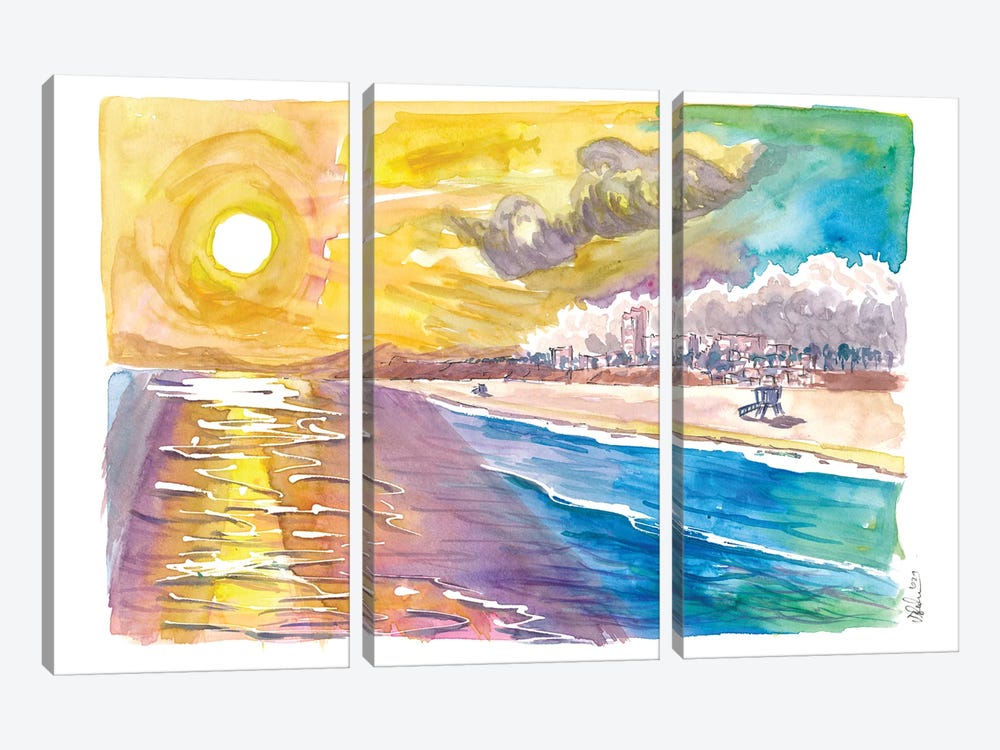 Santa Monica Sun With Mountains Beach And Sea by Markus & Martina Bleichner 3-piece Canvas Art