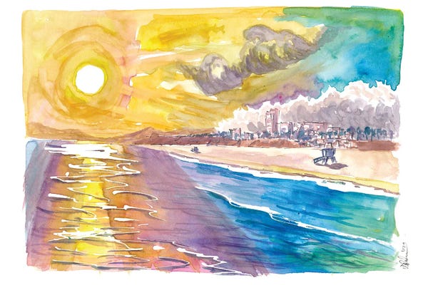 Santa Monica Sun With Mountains Beach And Sea