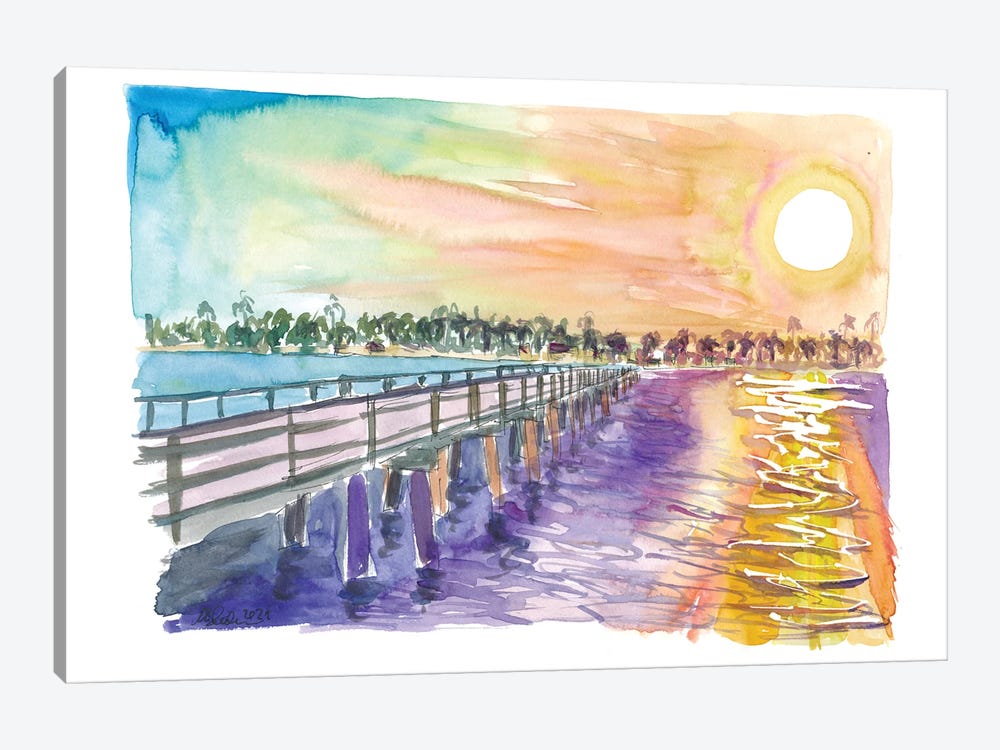 Gorgeous Sunset In Naples Florida On Romantic Pier by Markus & Martina Bleichner 1-piece Canvas Print