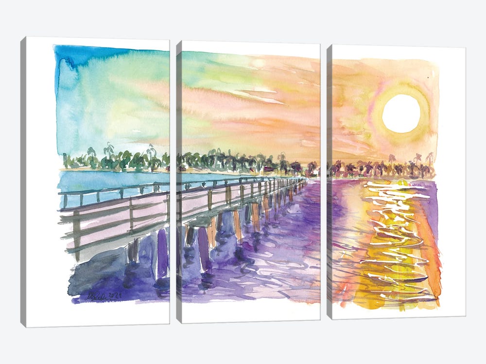 Gorgeous Sunset In Naples Florida On Romantic Pier by Markus & Martina Bleichner 3-piece Canvas Art Print