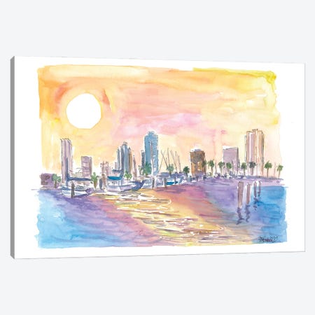 St Petersburg Florida Golden Sunset In Harbour With Skyline Canvas Print #MMB643} by Markus & Martina Bleichner Canvas Art Print