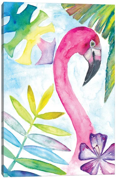 Pink Flamingo With Tropical Smile Canvas Art Print - Flamingo Art