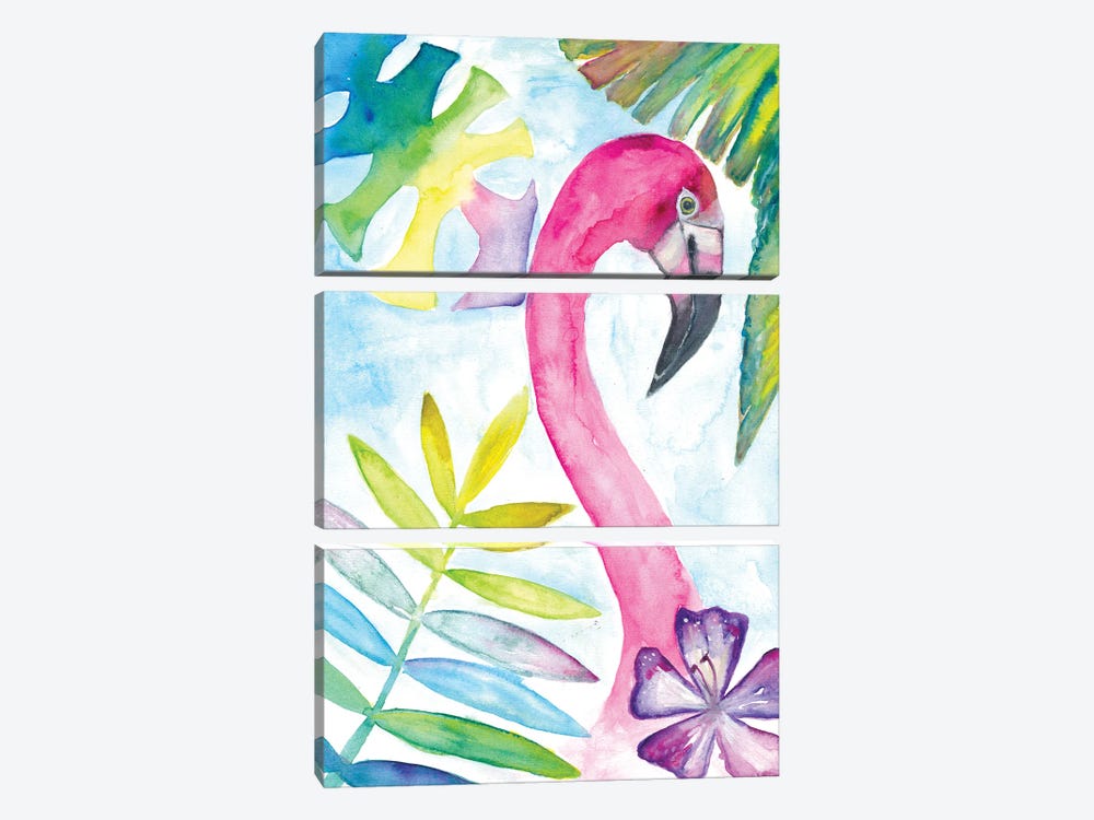 Pink Flamingo With Tropical Smile by Markus & Martina Bleichner 3-piece Canvas Art Print