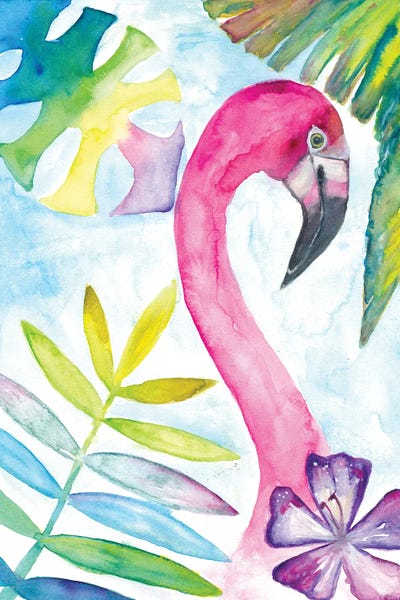 Tropical Leaves: Pink Flamingo With Tropical Smile by Markus & Martina Bleichner