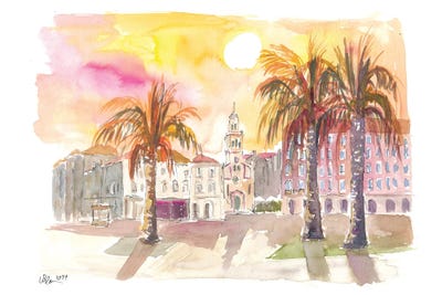 Enjoying The Palms In Split Croatia With Warm Sunlight by Markus & Martina Bleichner framed canvas print