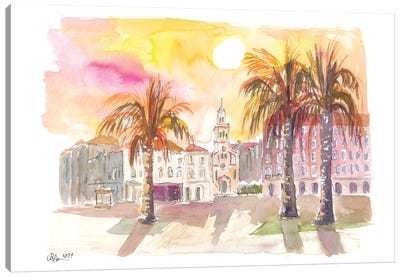 Enjoying The Palms In Split Croatia With Warm Sunlight Canvas Art Print - Croatia