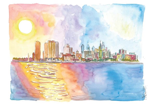 Markus & Martina Bleichner: Sunrays Over Philadelphia Pennsylvania Waterfront And Skyline by Markus & Martina Bleichner