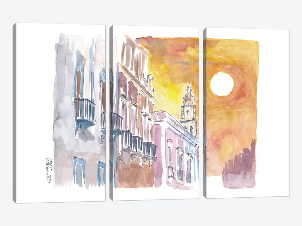 Campeche Colonial Street Scene In Mexico by Markus & Martina Bleichner 3-piece Canvas Print