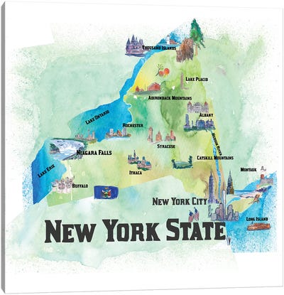USA, New, York State Travel Poster Canvas Art Print - Kids Map Art