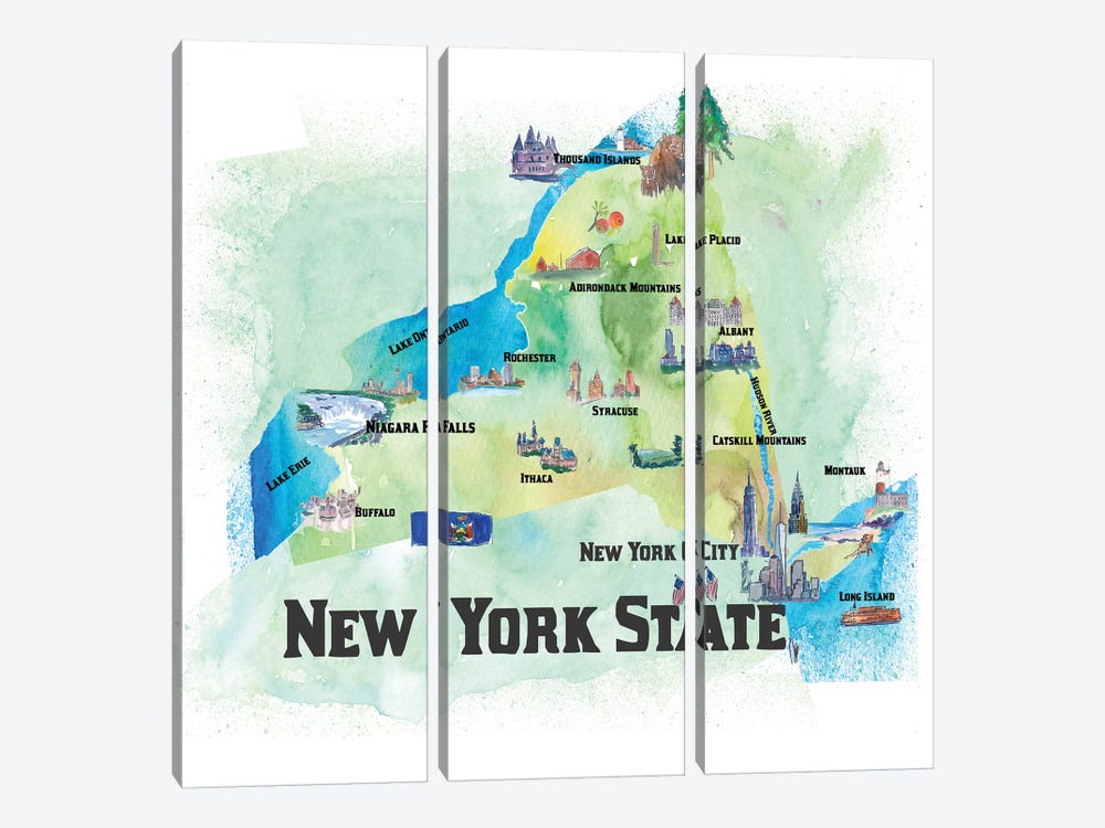 USA, New, York State Travel Poster by Markus & Martina Bleichner 3-piece Canvas Art Print