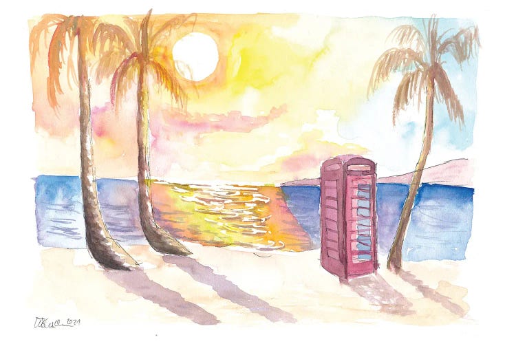 Red Phone Box On The Beach, Dickenson Bay, Antigua by Markus & Martina Bleichner wall art