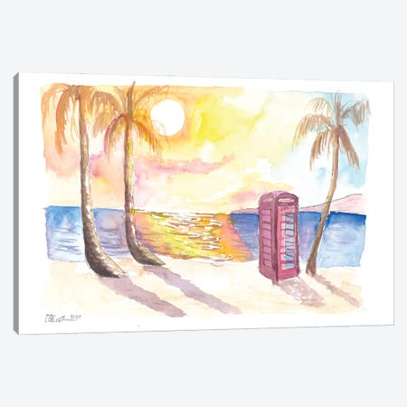 Red Phone Box On The Beach, Dickenson Bay, Antigua Canvas Print #MMB650} by Markus & Martina Bleichner Canvas Art