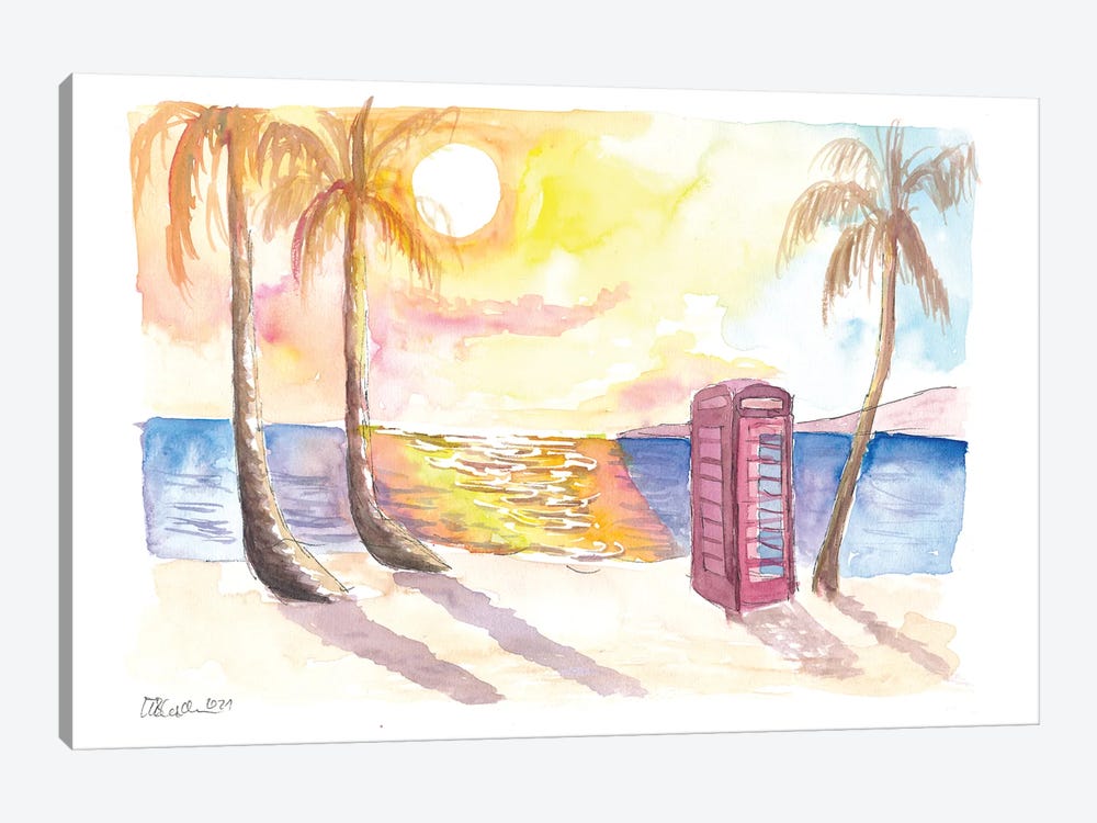 Red Phone Box On The Beach, Dickenson Bay, Antigua by Markus & Martina Bleichner 1-piece Canvas Wall Art