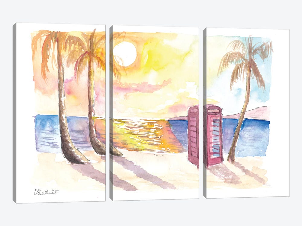 Red Phone Box On The Beach, Dickenson Bay, Antigua by Markus & Martina Bleichner 3-piece Canvas Art