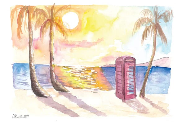 Red Phone Box On The Beach, Dickenson Bay, Antigua