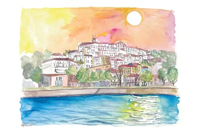 Romantic Sunset Over Old Town, Coimbra, Portugal by Markus & Martina Bleichner canvas print