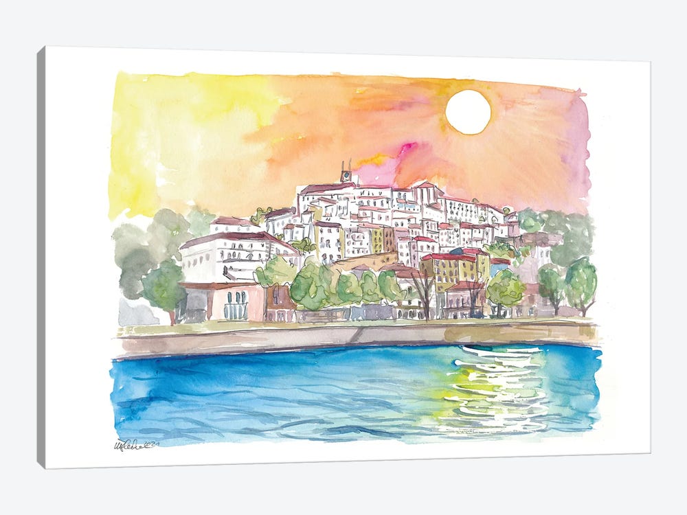 Romantic Sunset Over Old Town, Coimbra, Portugal by Markus & Martina Bleichner 1-piece Canvas Art