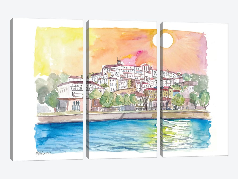 Romantic Sunset Over Old Town, Coimbra, Portugal by Markus & Martina Bleichner 3-piece Canvas Artwork