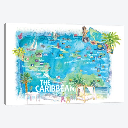 Caribbean Illustrated Travel Map With Landmarks Highlights And Impressions Canvas Print #MMB663} by Markus & Martina Bleichner Canvas Art Print