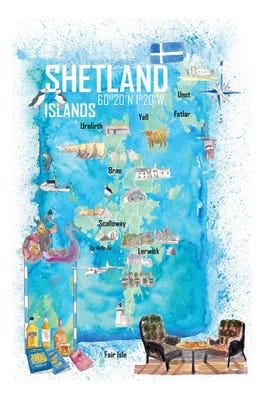 Flat Shetland Islands Map Satin Photo Paper