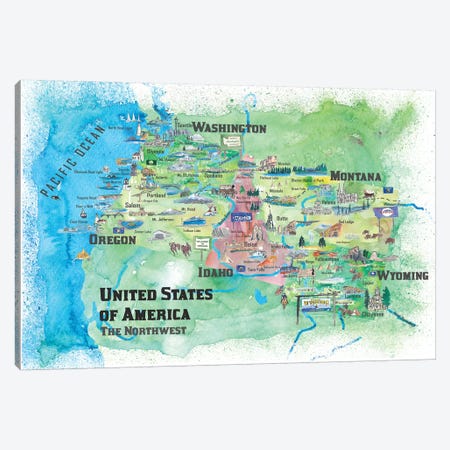 The Northwest Travel Map, USA Canvas Print #MMB66} by Markus & Martina Bleichner Canvas Art