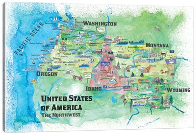 The Northwest Travel Map, USA Canvas Art Print - Kids Map Art