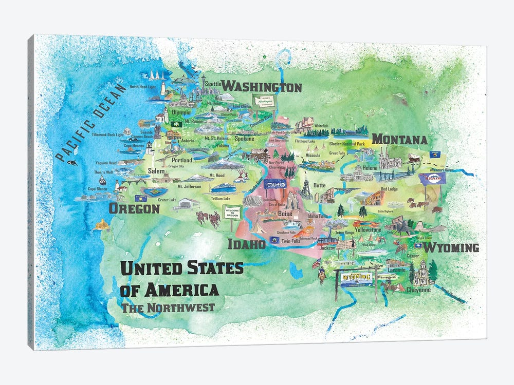 The Northwest Travel Map, USA by Markus & Martina Bleichner 1-piece Art Print