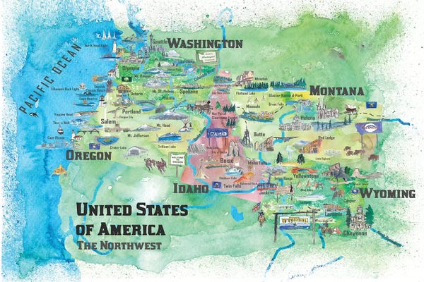 Kids Map Art: The Northwest Travel Map, USA by Markus & Martina Bleichner