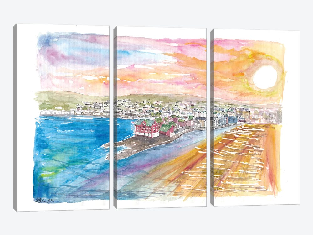 Faroe Islands Torshavn View And Late Afternoon Sun by Markus & Martina Bleichner 3-piece Art Print