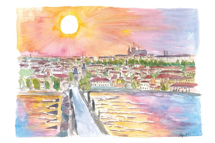 Prague Sunset View Of Charles Bridge And Castle