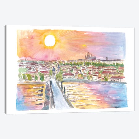 Prague Sunset View Of Charles Bridge And Castle Canvas Print #MMB672} by Markus & Martina Bleichner Canvas Wall Art