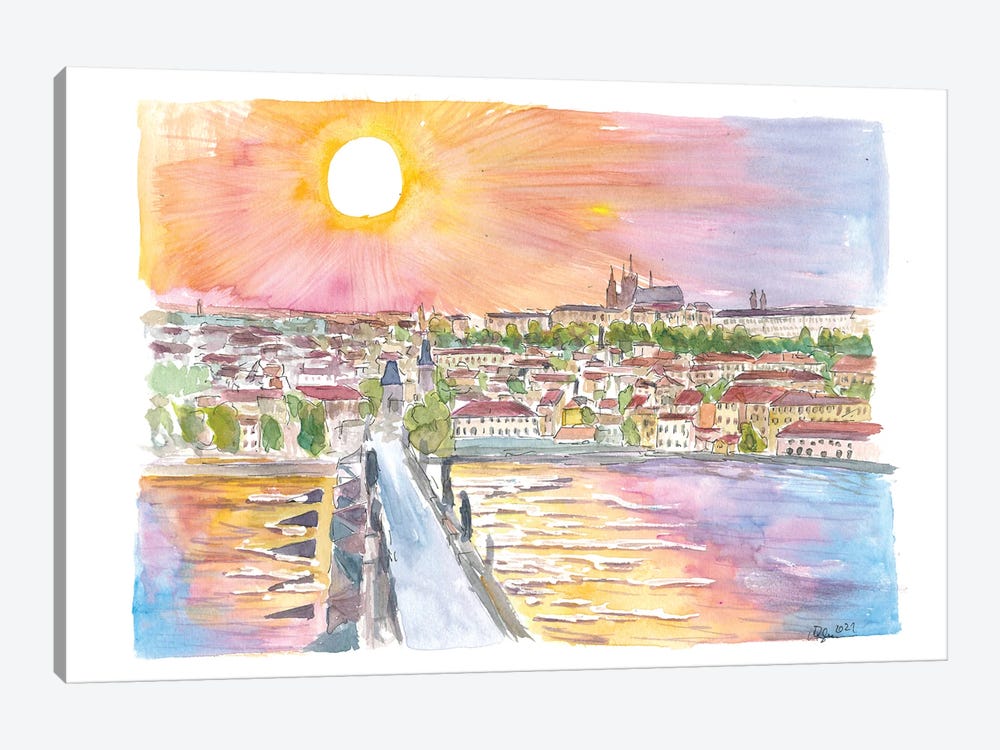 Prague Sunset View Of Charles Bridge And Castle by Markus & Martina Bleichner 1-piece Canvas Art