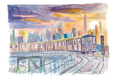 Queens Subway Line 7 At Sunset Over Manhattan by Markus & Martina Bleichner art print