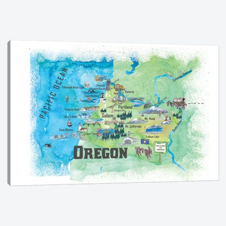 USA, Oregon Illustrated Travel Poster Canvas Print #MMB67} by Markus & Martina Bleichner Canvas Art