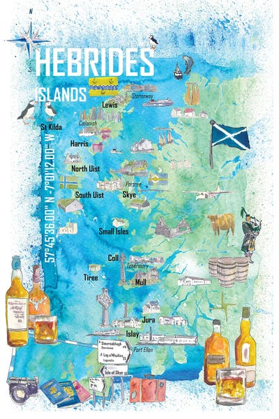 Islands: Hebrides Islands Travel Map With Touristic Highlights by Markus & Martina Bleichner