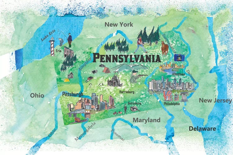 USA, Pennsylvania State Travel Poster Map