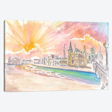 Ghent Belgium Historic City Center With Sunset Canvas Print #MMB692} by Markus & Martina Bleichner Canvas Wall Art