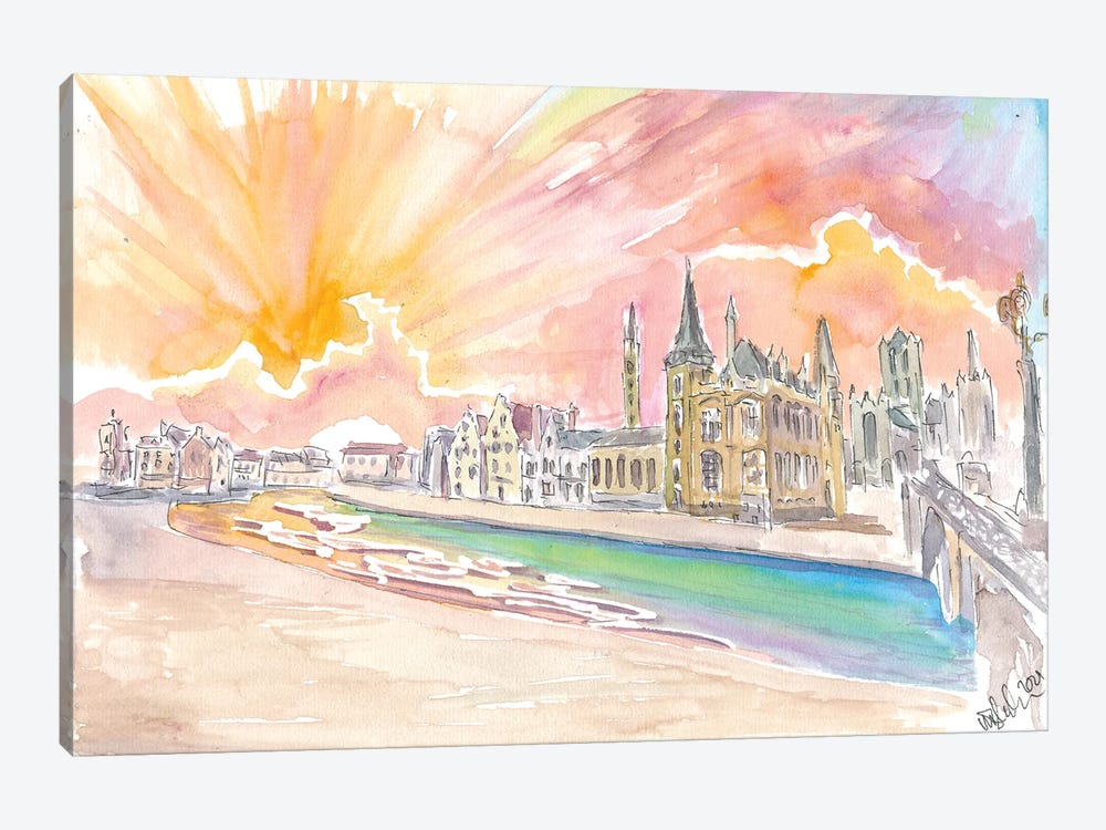 Ghent Belgium Historic City Center With Sunset by Markus & Martina Bleichner 1-piece Canvas Art