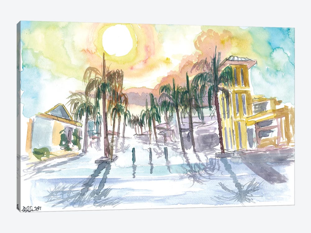 Fort Myers Florida Street Scene With Sunset by Markus & Martina Bleichner 1-piece Canvas Wall Art