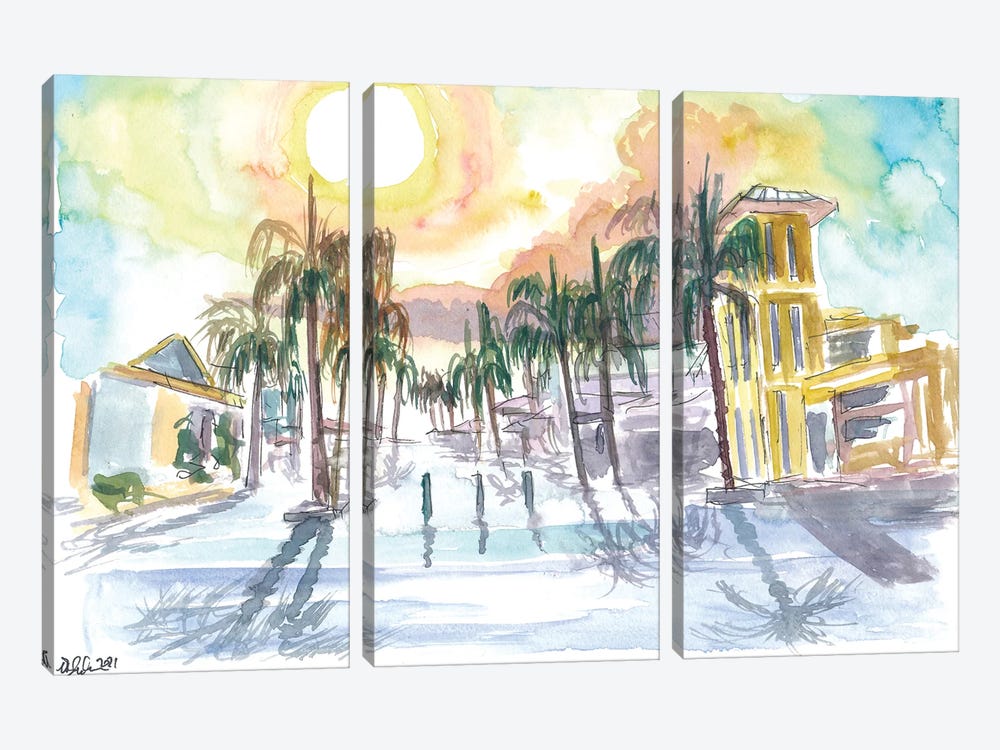 Fort Myers Florida Street Scene With Sunset by Markus & Martina Bleichner 3-piece Canvas Artwork