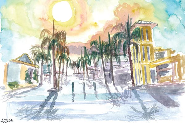 Fort Myers Florida Street Scene With Sunset