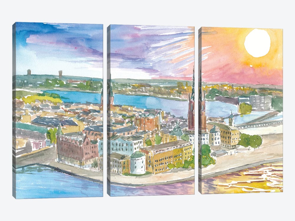 Stockholm Sweden Spectacular Sunset by Markus & Martina Bleichner 3-piece Canvas Artwork