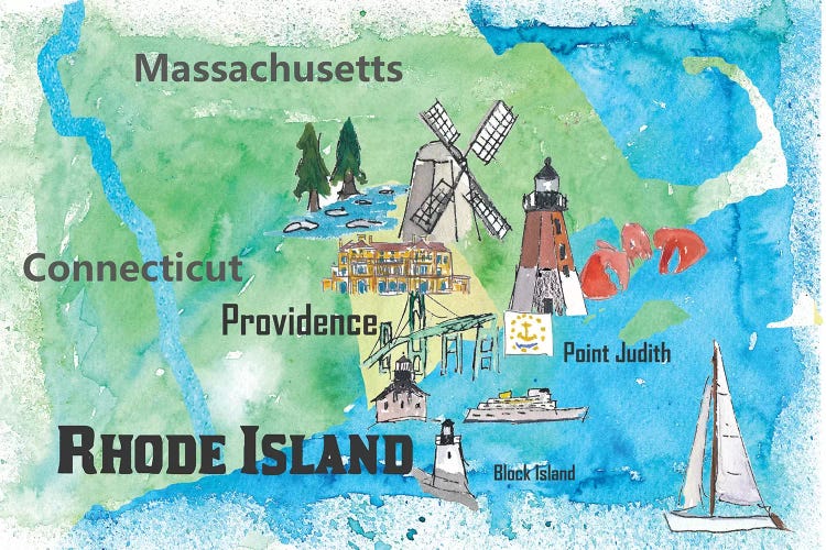 USA, Rhode Island State Travel Poster Map